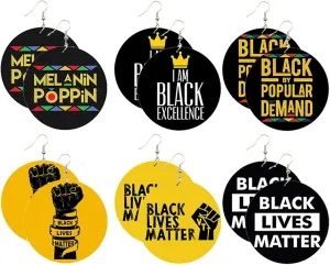 6-9 Pairs African Map Wooden Earrings Sets Natural Round Wooden Painted Dangle Earrings African Ethnic Style Drop Earrings Rasta Peace Background Lion logo Statement Earrings Jewelry Set - 6 Pairs