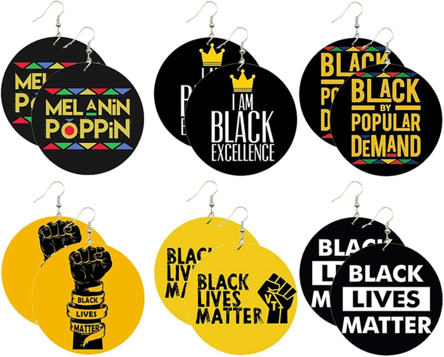 6-9 Pairs African Map Wooden Earrings Sets Natural Round Wooden Painted Dangle Earrings African Ethnic Style Drop Earrings Rasta Peace Background Lion logo Statement Earrings Jewelry Set - 6 Pairs
