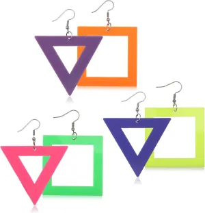 80s 90s Neon Geometry Earrings for Women 3 Pairs Fluorescent Earring Retro Pendant Acrylic Drop Dangle Acrylic Jewelry Accessories Colorful Party Outfit for Summer 80s 90s Party Costumes