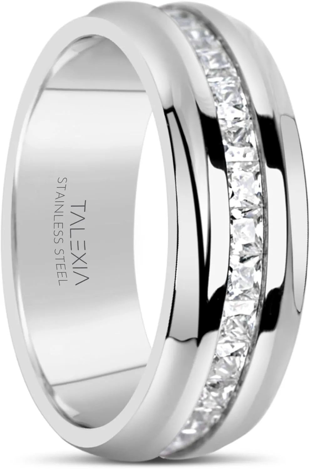 8mm Cubic Zirconia Ring for Men  Stylish CZ Eternity Men Engagement Ring, Premium Mens Stainless steel Wedding Band for Anniversary or Wedding