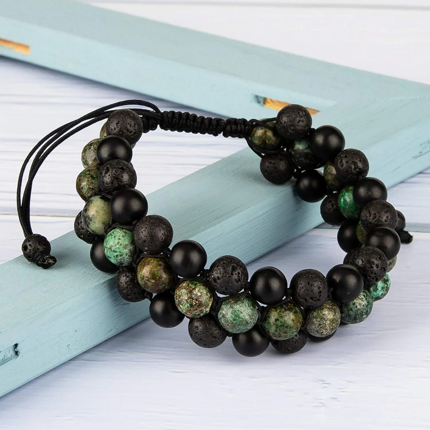 8mm Natural Lava Rock Stone Bracelets for Men, Healing Crystal Essential Oil Diffuser Beads Bracelet Chakra Yoga Energy Anxiety Gemstone Bracelet
