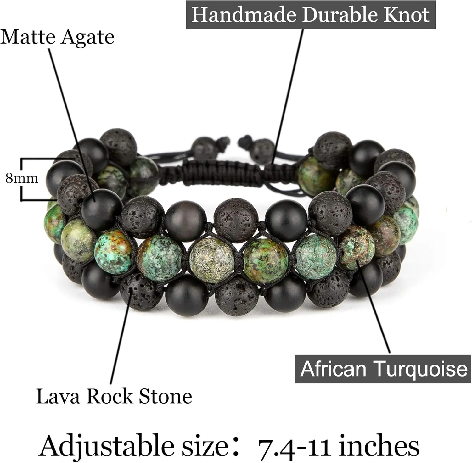 8mm Natural Lava Rock Stone Bracelets for Men, Healing Crystal Essential Oil Diffuser Beads Bracelet Chakra Yoga Energy Anxiety Gemstone Bracelet