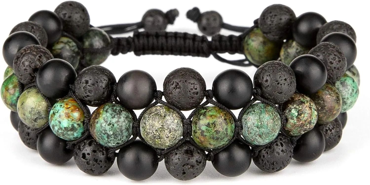 8mm Natural Lava Rock Stone Bracelets for Men, Healing Crystal Essential Oil Diffuser Beads Bracelet Chakra Yoga Energy Anxiety Gemstone Bracelet