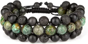 8mm Natural Lava Rock Stone Bracelets for Men, Healing Crystal Essential Oil Diffuser Beads Bracelet Chakra Yoga Energy Anxiety Gemstone Bracelet