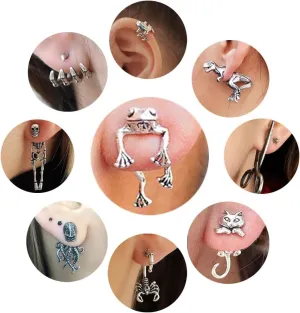 9 Pairs Earrings Gothic Skeleton Octopus Frog Unique Earrings for Women Men Vintage Dangle Earrings Scary Funny Statement Costumes Jewelry Human Skull Funny Earrings