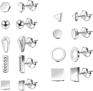 9 pairs/Set Simple Vintage Geometric Crystal Stud Earrings Set Charm Trendy Gold/Silver Stainless Steel Punk Earrings Women Causal Jewelry Accessories Gift