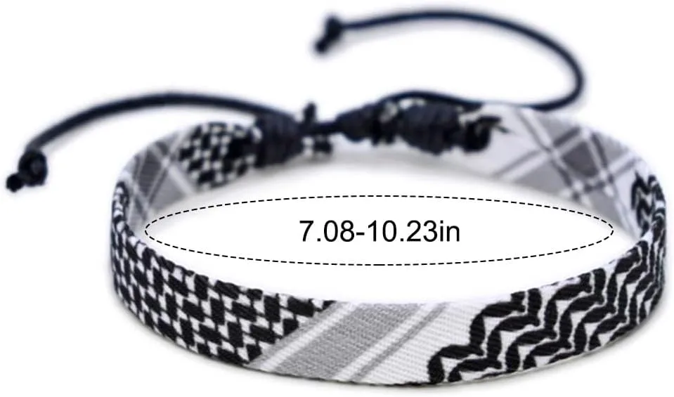 9 Pcs Keffiyeh Printed Bracelets Adjustable Braided Bracelet Arab Hand Woven Wristbands Boho Style Wrist Wrap Bracelet
