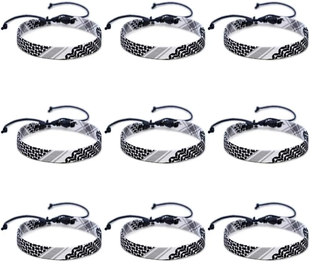 9 Pcs Keffiyeh Printed Bracelets Adjustable Braided Bracelet Arab Hand Woven Wristbands Boho Style Wrist Wrap Bracelet
