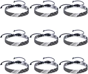 9 Pcs Keffiyeh Printed Bracelets Adjustable Braided Bracelet Arab Hand Woven Wristbands Boho Style Wrist Wrap Bracelet