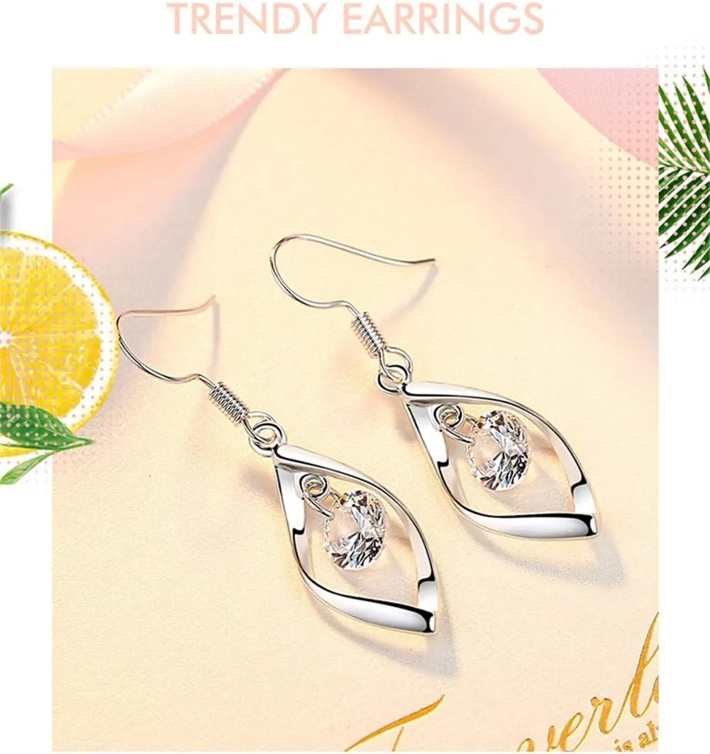 925 Silver Dangle Earrings for Women Hypoallergenic Cute Fashion Teardrop Drop Earrings Sparkly Nickel Free Crystal Hanging Dangly Dangling Earrings Jewelry for Women