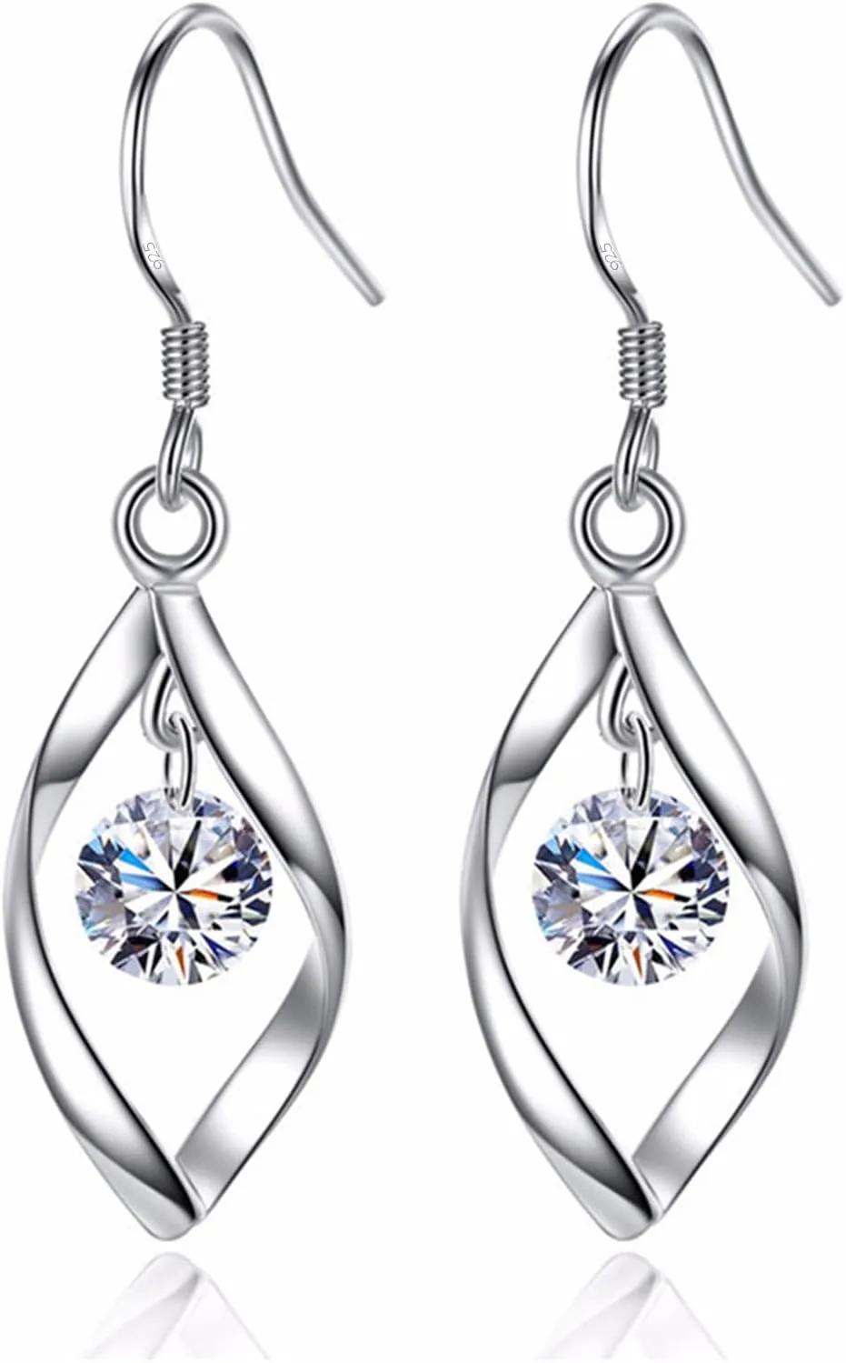 925 Silver Dangle Earrings for Women Hypoallergenic Cute Fashion Teardrop Drop Earrings Sparkly Nickel Free Crystal Hanging Dangly Dangling Earrings Jewelry for Women