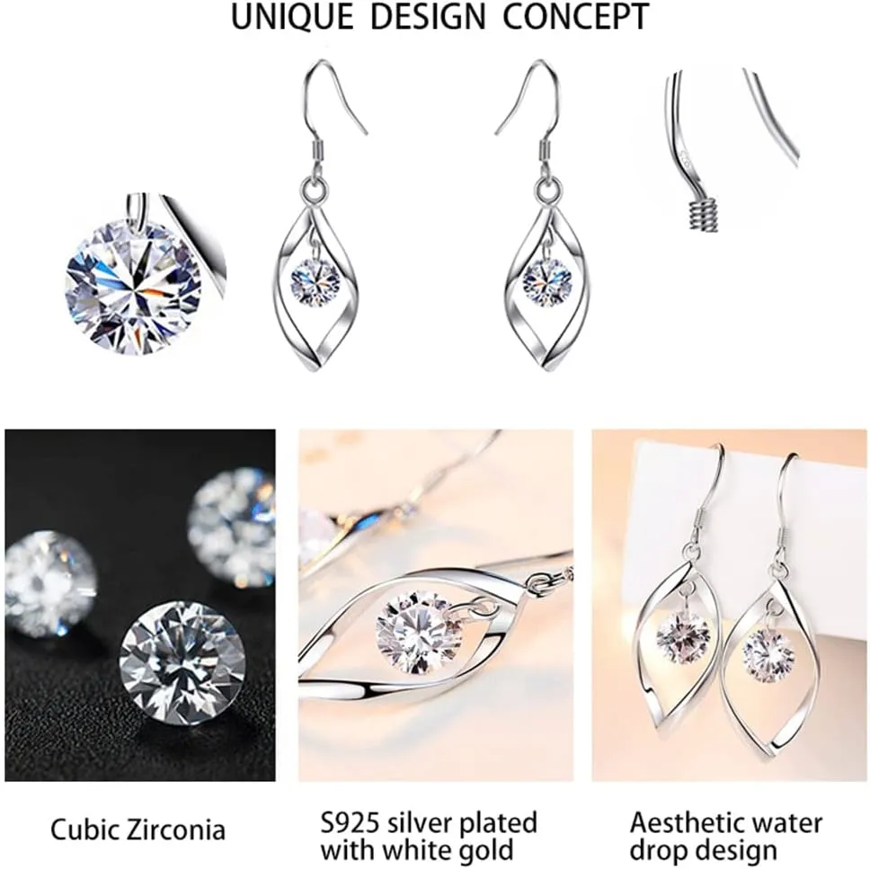 925 Silver Dangle Earrings for Women Hypoallergenic Cute Fashion Teardrop Drop Earrings Sparkly Nickel Free Crystal Hanging Dangly Dangling Earrings Jewelry for Women