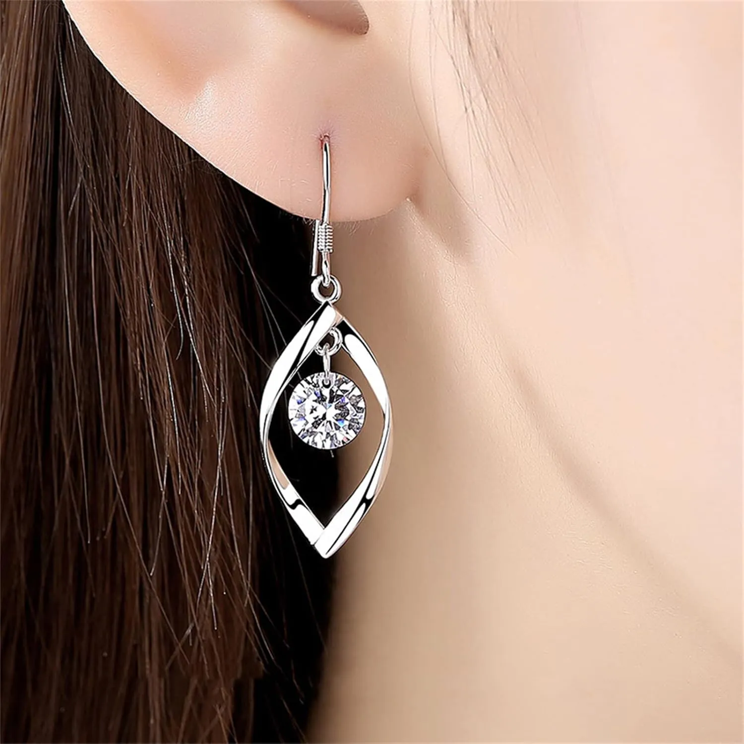 925 Silver Dangle Earrings for Women Hypoallergenic Cute Fashion Teardrop Drop Earrings Sparkly Nickel Free Crystal Hanging Dangly Dangling Earrings Jewelry for Women