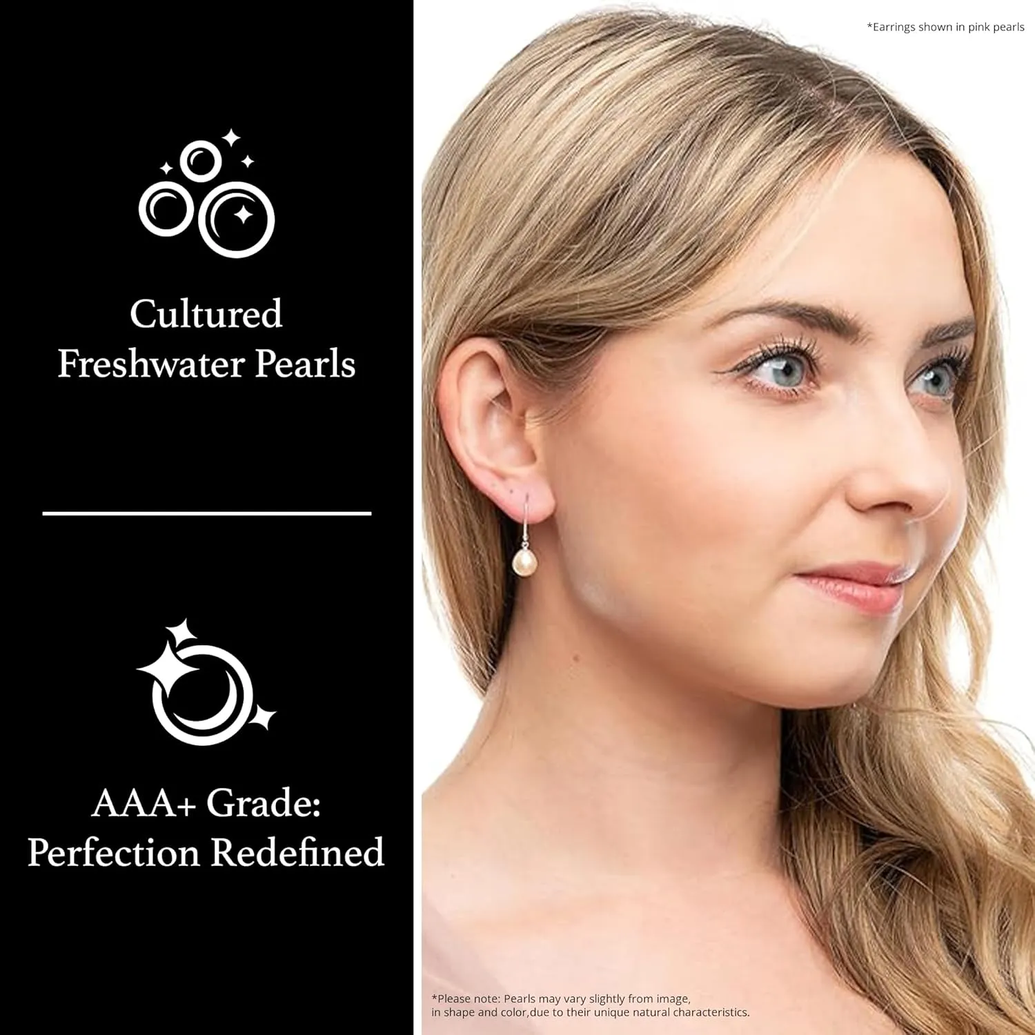 925 Sterling Silver 8mm Genuine Pearls Freshwater Cultured Lever-back Dangle Earrings for Women