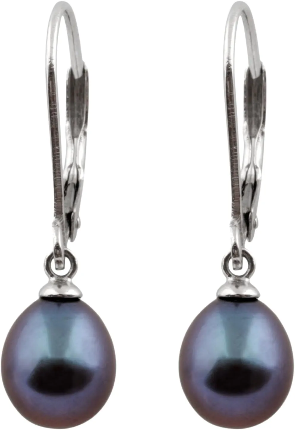 925 Sterling Silver 8mm Genuine Pearls Freshwater Cultured Lever-back Dangle Earrings for Women