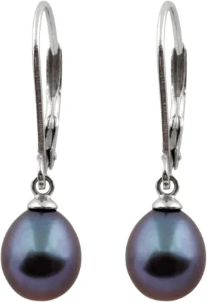 925 Sterling Silver 8mm Genuine Pearls Freshwater Cultured Lever-back Dangle Earrings for Women