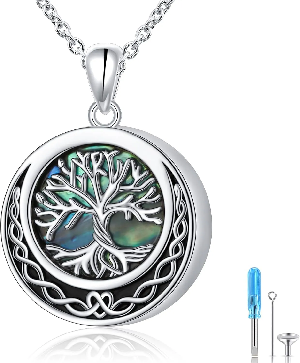 925 Sterling Silver Celtic Urn Necklaces For Women Butterfly/Tree of Life/Angel Wings/Irish Claddagh/Guitar Ashes Memorial for Loss Keepsake Necklaces Jewelry Present Easter Day of the Dead