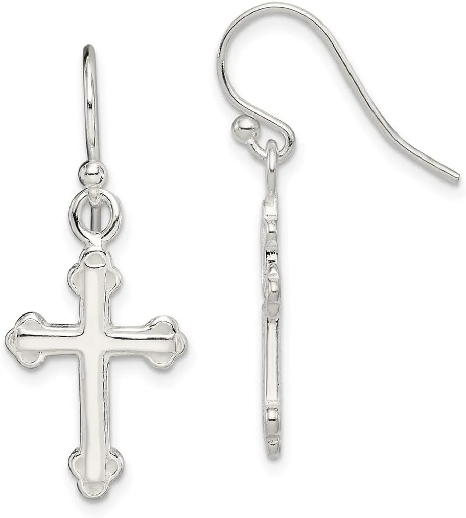 925 Sterling Silver Dangle Polished Shepherd hook Dangling Religious Faith Cross Earrings 1/2 Inch x 1 Inch - Jewelry Gift for Mom