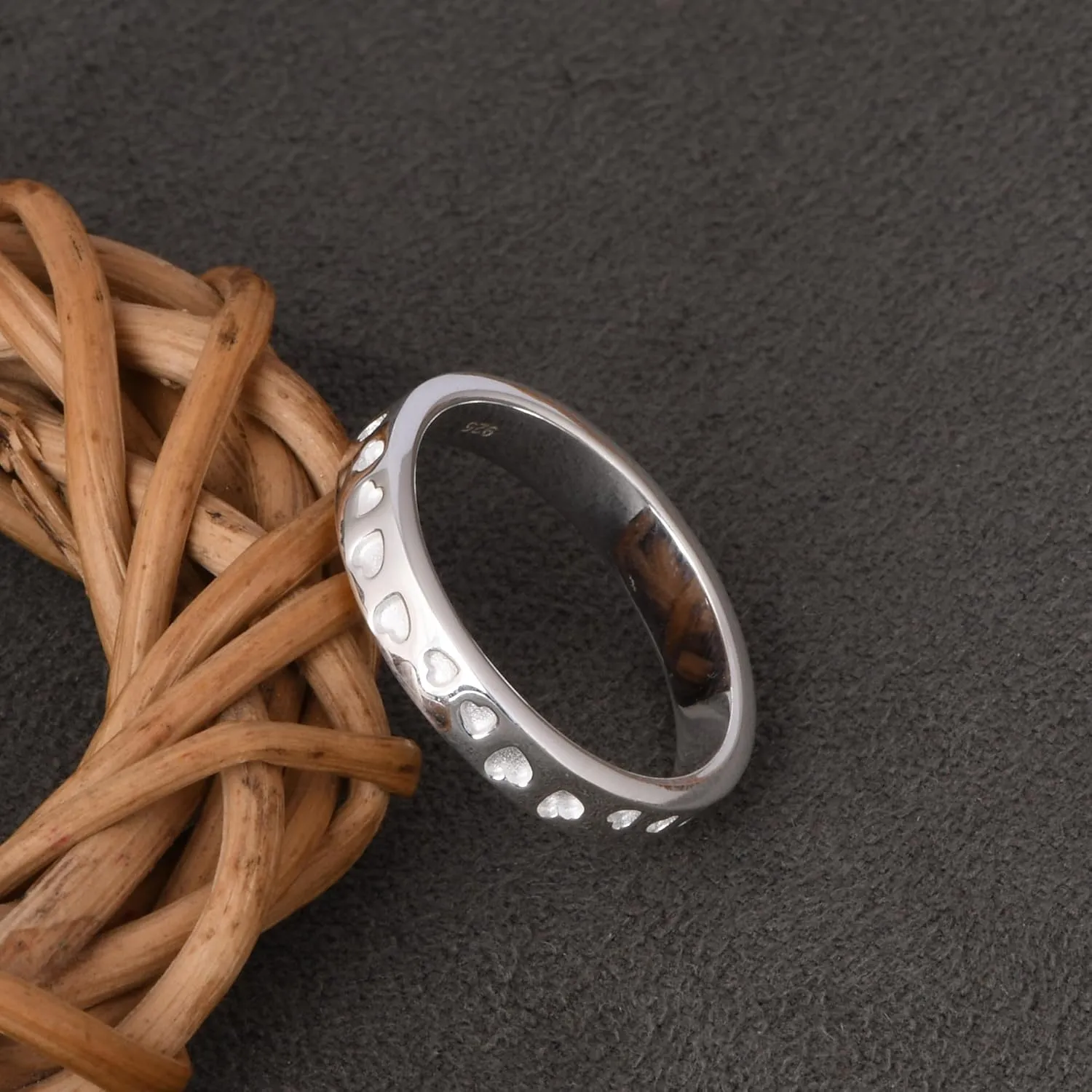 925 Sterling Silver Heart Infinity Rings, Hammered Band Couple Promise Rings, Gift love Rings for Your Girlfriend.