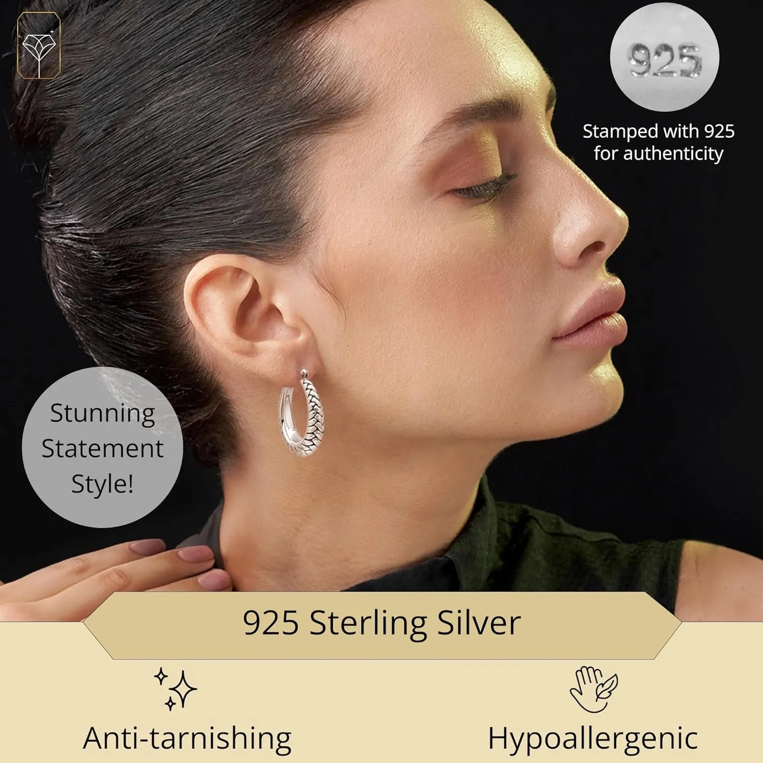 925 Sterling Silver Hypoallergenic Chunky Hoop Earrings for Women | Anti Tarnish Hoops in Various Styles by MAX   STONE