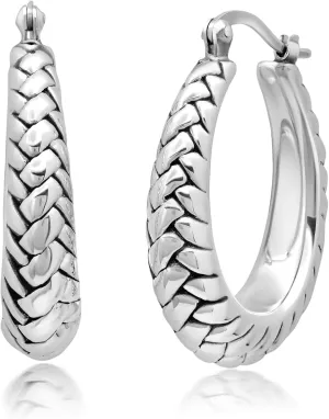 925 Sterling Silver Hypoallergenic Chunky Hoop Earrings for Women | Anti Tarnish Hoops in Various Styles by MAX   STONE