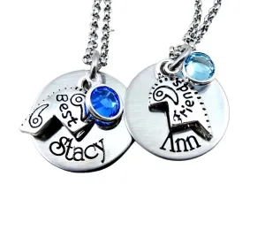 A Best Friends Set of Two Engraved Necklaces Custom Names Birthstones
