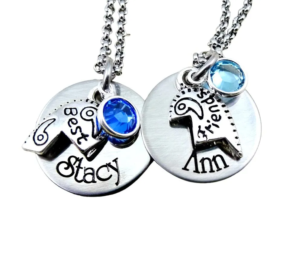 A Best Friends Set of Two Engraved Necklaces Custom Names Birthstones