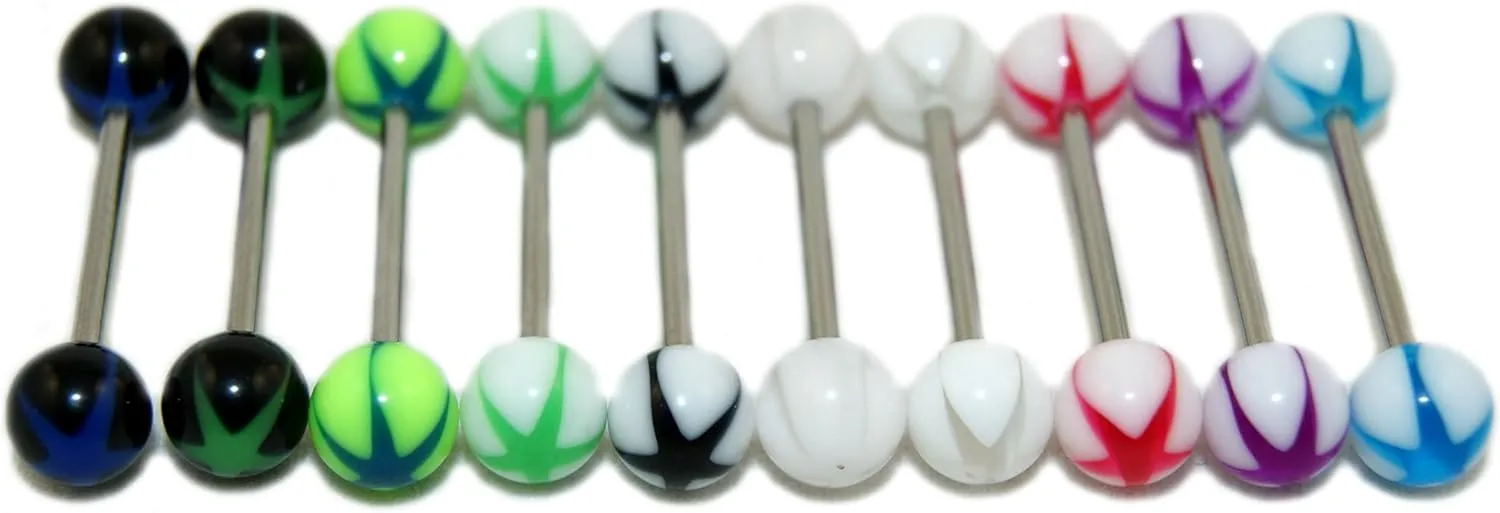 Acrylic Tongue Rings Barbells Bar 14G Stars LOT of 10