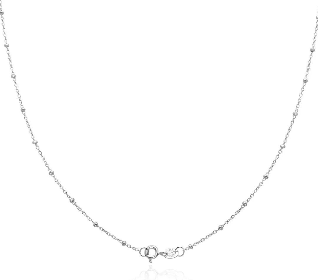 Adabele Solid 925 Sterling Silver Gold Filled White Gold Satellite Bead Station Chain Necklace Cute Dainty Thin Tarnish Resistant Hypoallgeneric Women Neck Jewelry