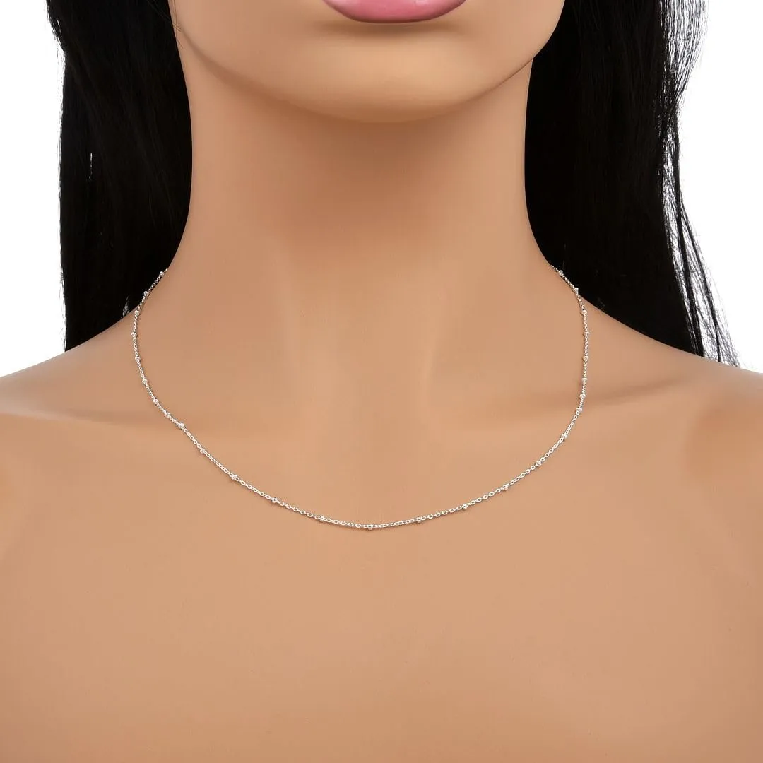 Adabele Solid 925 Sterling Silver Gold Filled White Gold Satellite Bead Station Chain Necklace Cute Dainty Thin Tarnish Resistant Hypoallgeneric Women Neck Jewelry