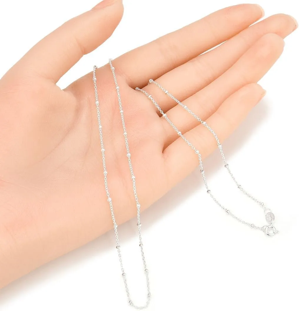 Adabele Solid 925 Sterling Silver Gold Filled White Gold Satellite Bead Station Chain Necklace Cute Dainty Thin Tarnish Resistant Hypoallgeneric Women Neck Jewelry