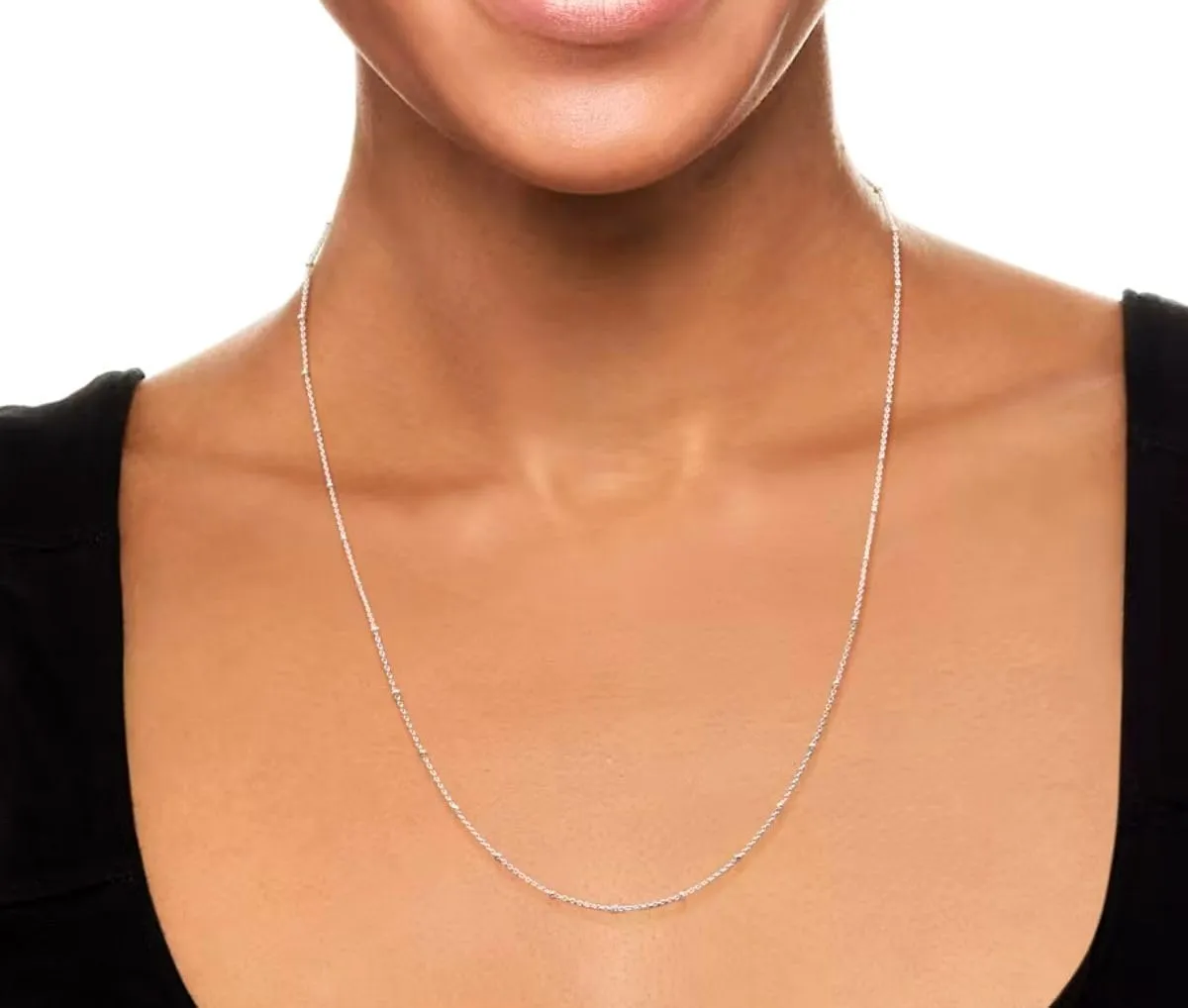 Adabele Solid 925 Sterling Silver Gold Filled White Gold Satellite Bead Station Chain Necklace Cute Dainty Thin Tarnish Resistant Hypoallgeneric Women Neck Jewelry