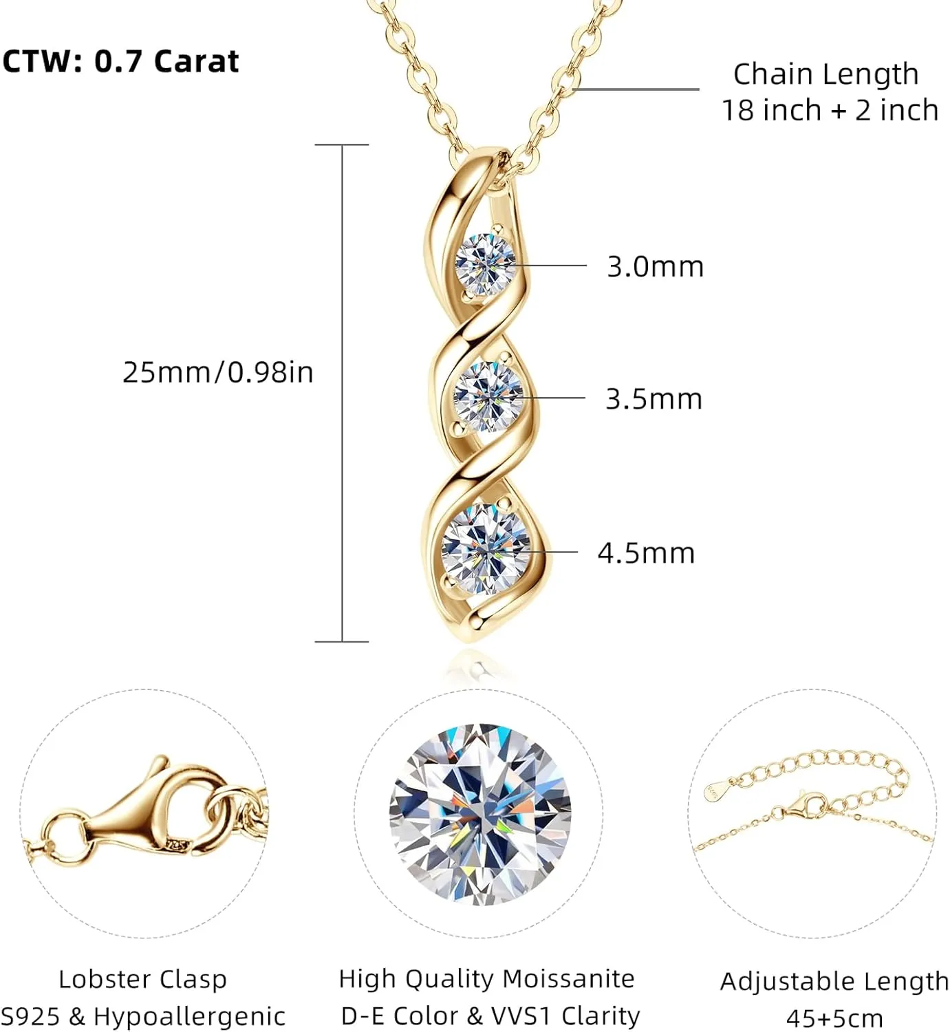 AINUOSHI Infinity Moissanite Necklaces for Women, 925 Sterling Silver Moissanite Pendant Necklace 2ct D Color VVS1 Clarity, White Gold Plated Dainty Necklace for Women Jewelry Gifts