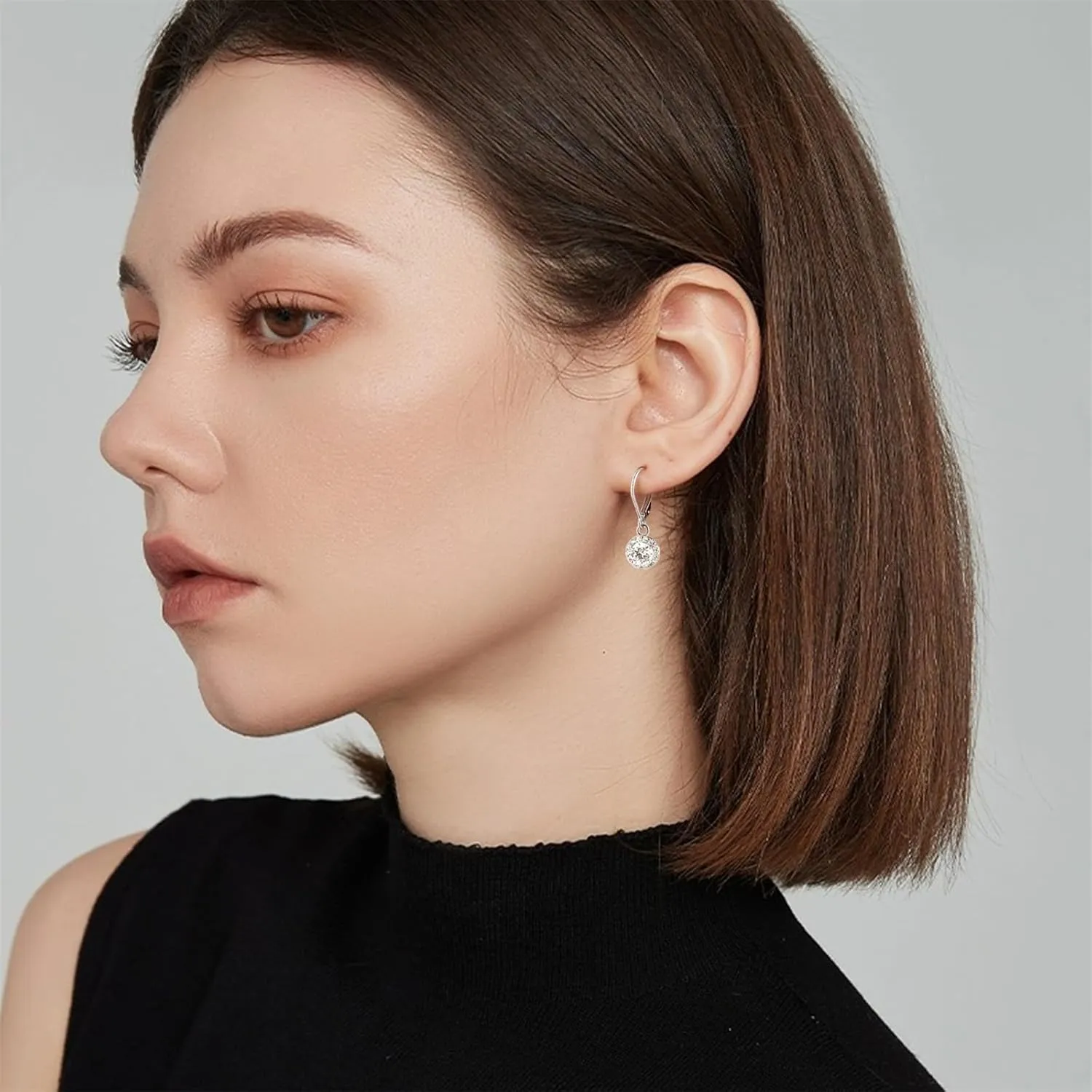 ALEXCRAFT Sterling Silver Leverback Dangle Drop Earrings for Women, Cubic Zirconia Small Round Square Halo Drop Earring Hypoallergenic Jewelry for Wedding Bridal