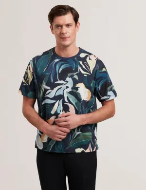 Almoi Short Sleeve Cotton Floral Print T-Shirt Black