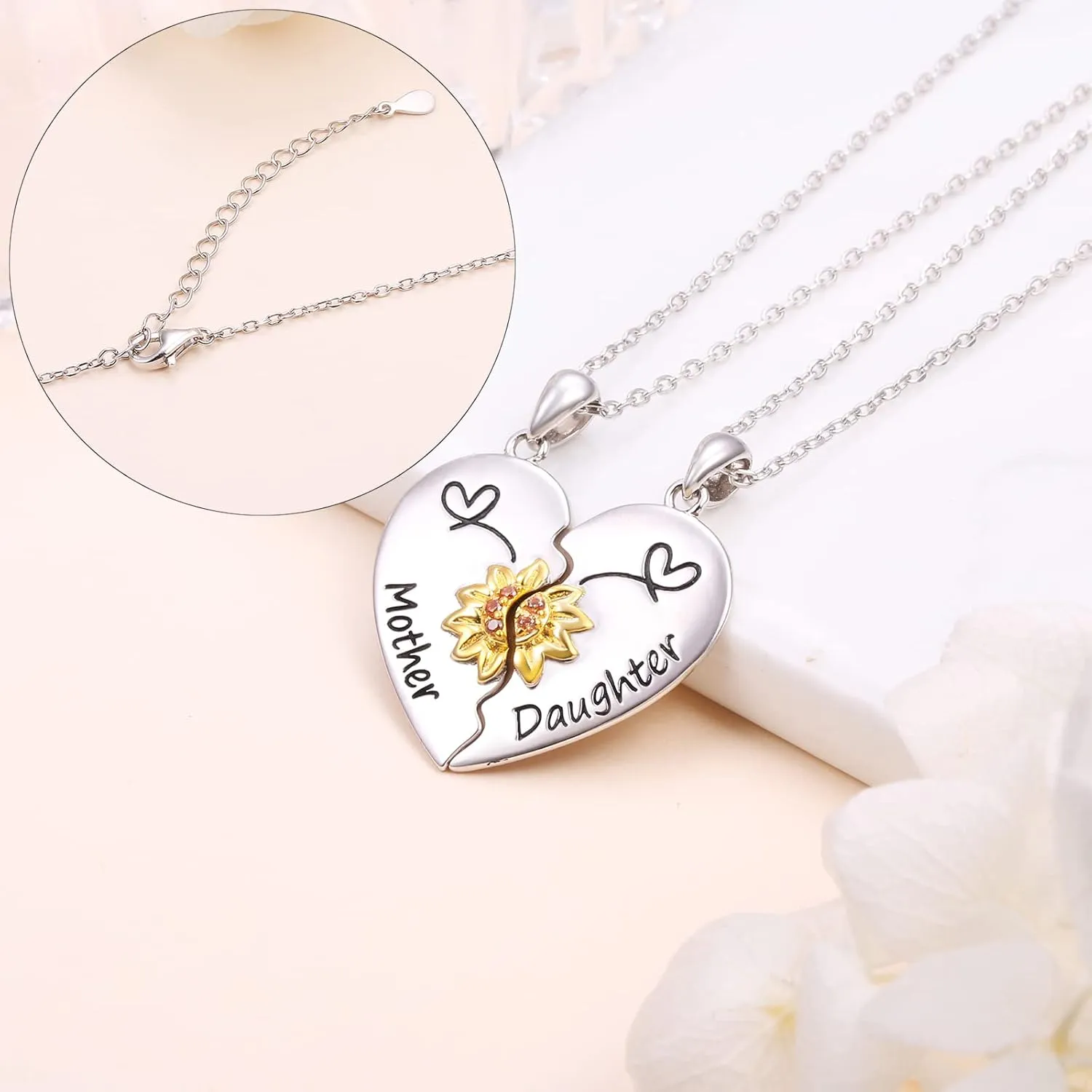 Alphm S925 Sterling Silver Mother Daughter Sisters Family Necklaces for 2 Matching Heart Jewelry for Mom Big Sis Little Sis