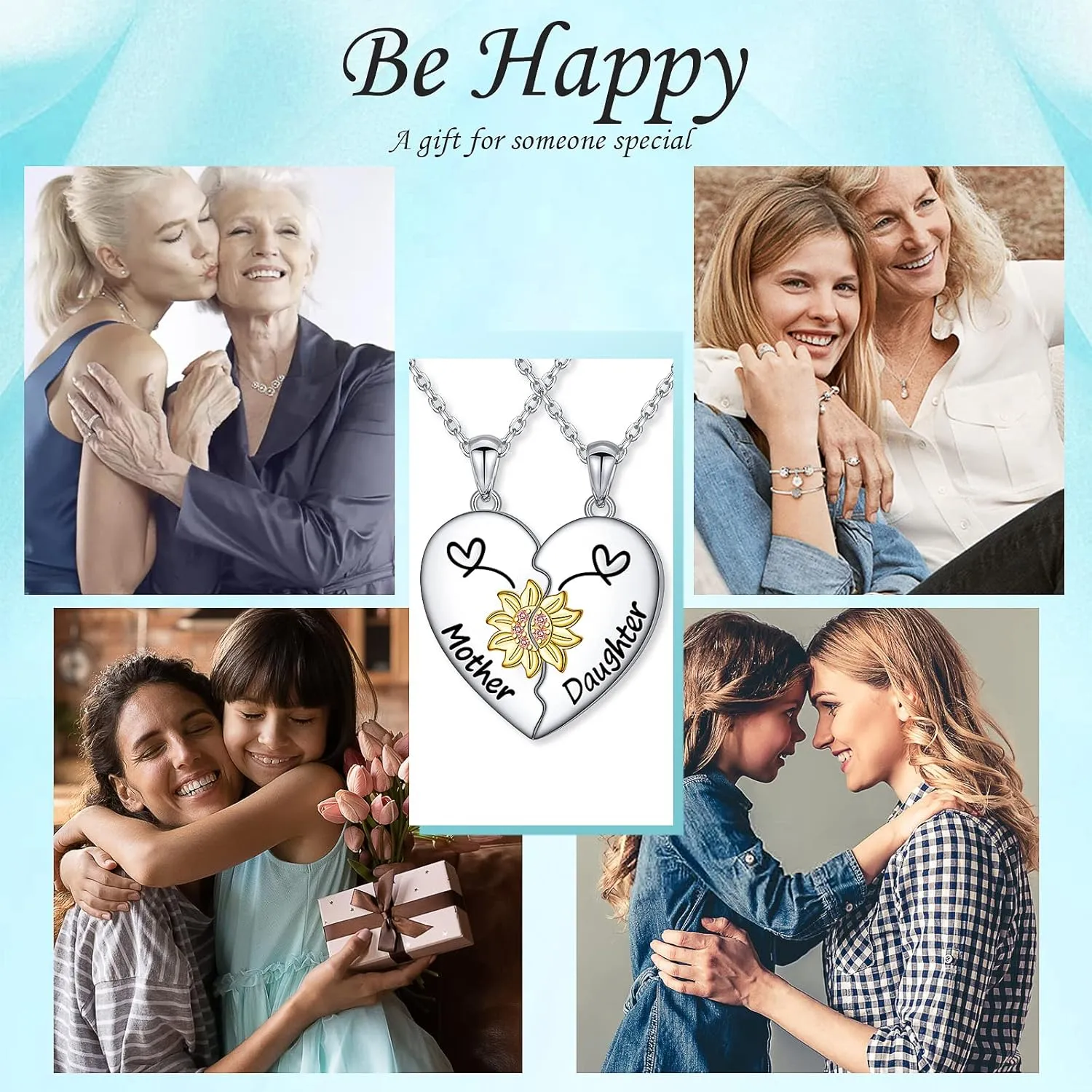 Alphm S925 Sterling Silver Mother Daughter Sisters Family Necklaces for 2 Matching Heart Jewelry for Mom Big Sis Little Sis