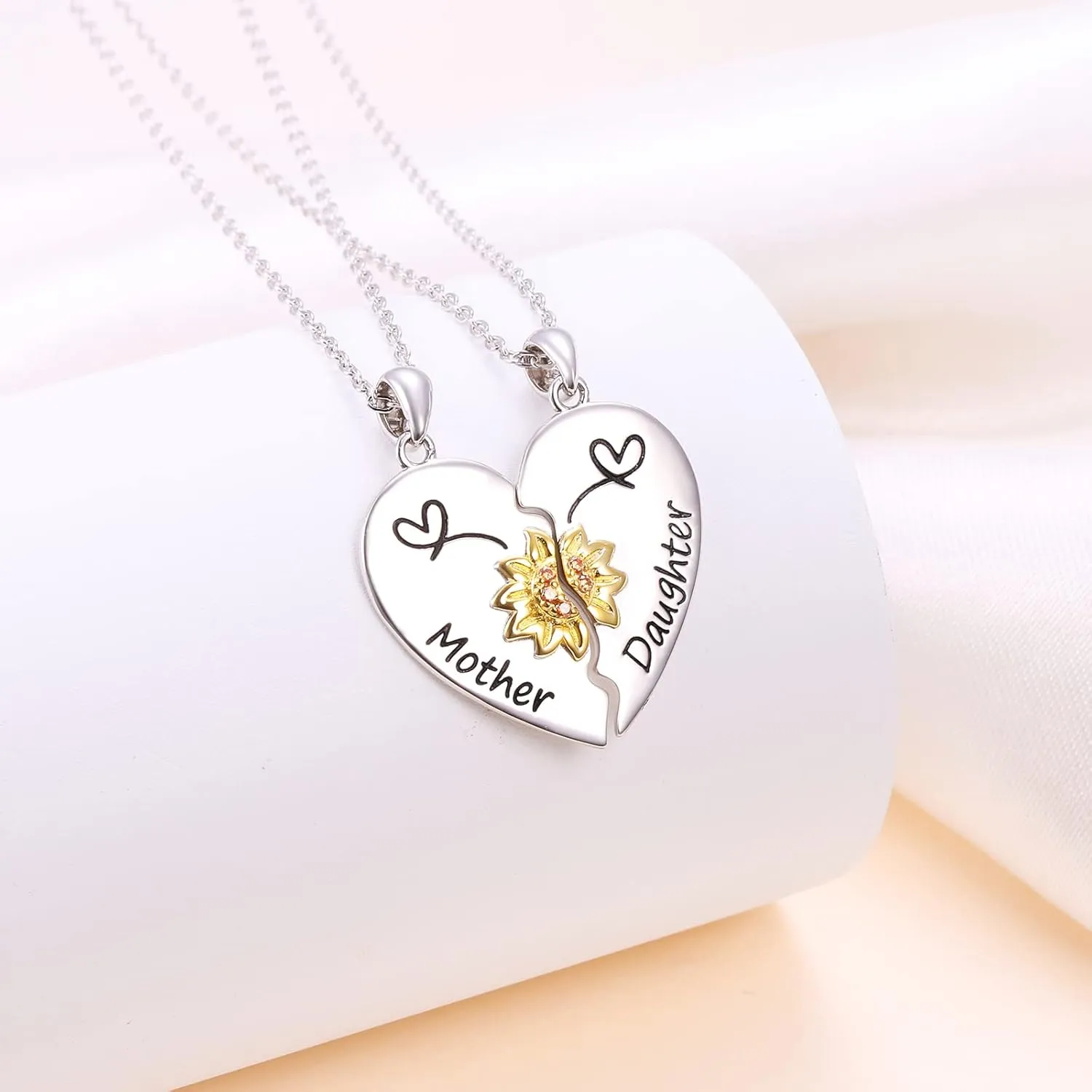 Alphm S925 Sterling Silver Mother Daughter Sisters Family Necklaces for 2 Matching Heart Jewelry for Mom Big Sis Little Sis