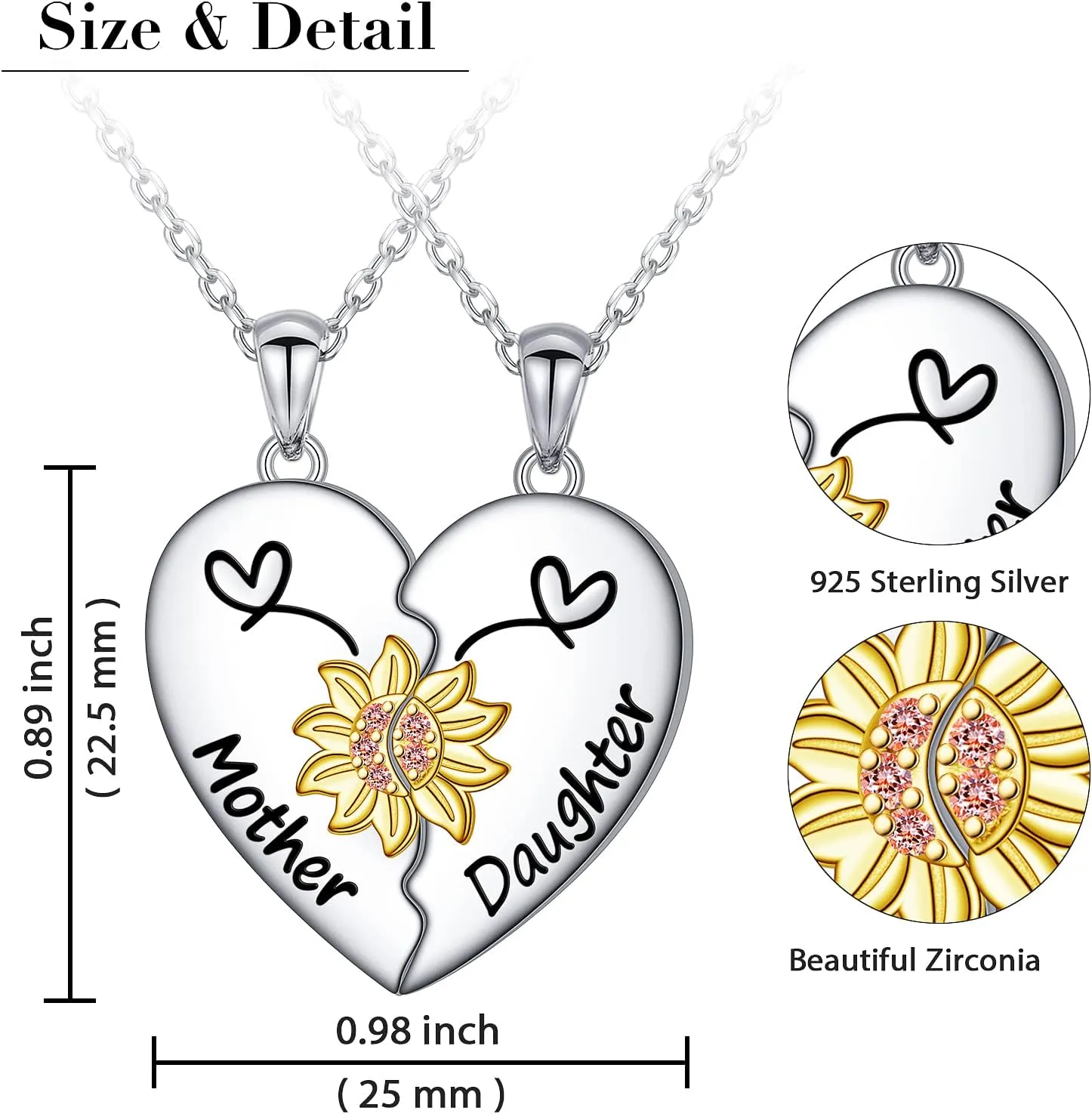 Alphm S925 Sterling Silver Mother Daughter Sisters Family Necklaces for 2 Matching Heart Jewelry for Mom Big Sis Little Sis