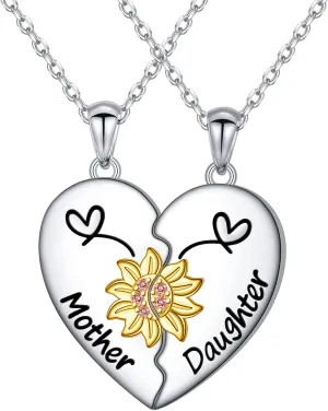 Alphm S925 Sterling Silver Mother Daughter Sisters Family Necklaces for 2 Matching Heart Jewelry for Mom Big Sis Little Sis