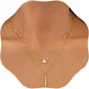 Aluinn Bar Layered Necklace Crystal Choker Necklaces Fashion Gold Necklace for women