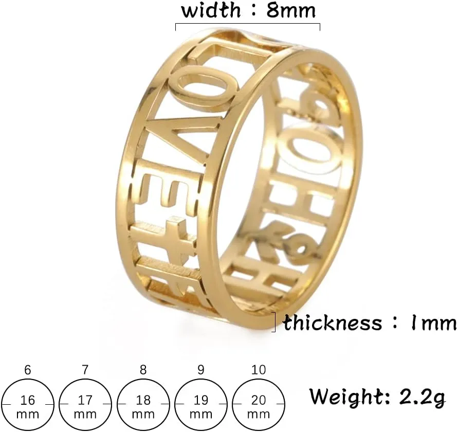Amaxer Cross Faith Hope Love Words Stainless Steel Ring Sideways Religious Inspirational Christian Religion Finger Ring Jewelry for Women Men