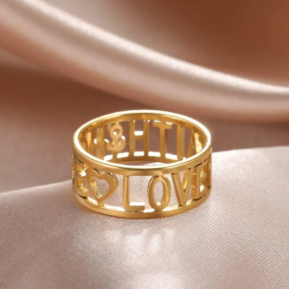 Amaxer Cross Faith Hope Love Words Stainless Steel Ring Sideways Religious Inspirational Christian Religion Finger Ring Jewelry for Women Men