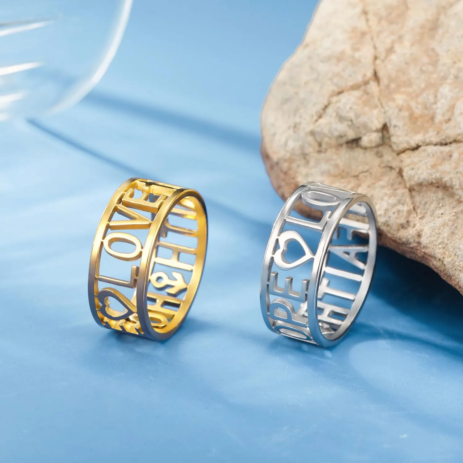Amaxer Cross Faith Hope Love Words Stainless Steel Ring Sideways Religious Inspirational Christian Religion Finger Ring Jewelry for Women Men