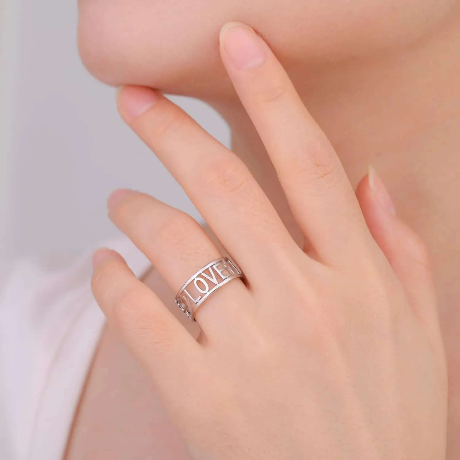 Amaxer Cross Faith Hope Love Words Stainless Steel Ring Sideways Religious Inspirational Christian Religion Finger Ring Jewelry for Women Men