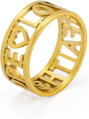 Amaxer Cross Faith Hope Love Words Stainless Steel Ring Sideways Religious Inspirational Christian Religion Finger Ring Jewelry for Women Men