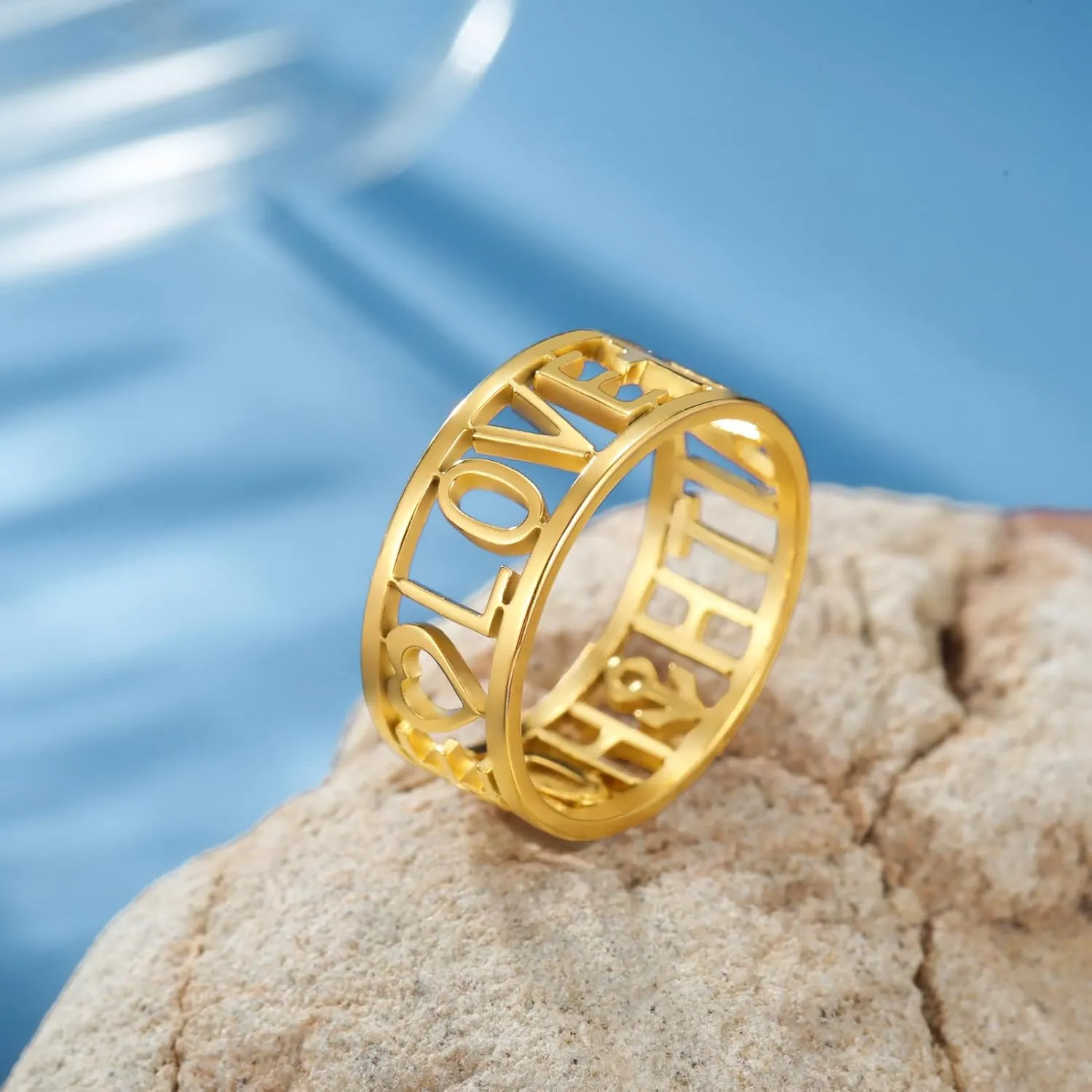 Amaxer Cross Faith Hope Love Words Stainless Steel Ring Sideways Religious Inspirational Christian Religion Finger Ring Jewelry for Women Men