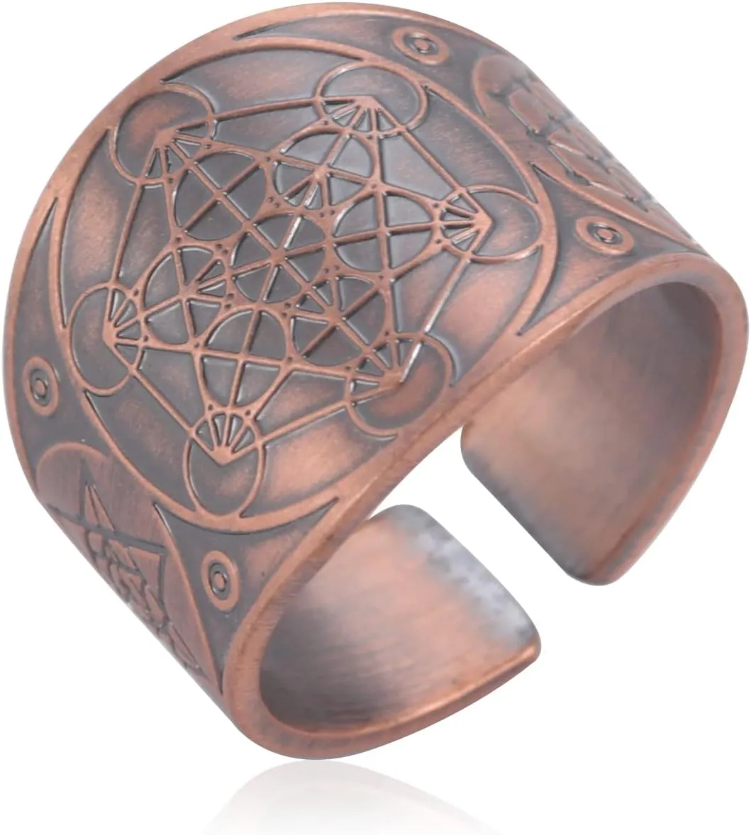 Amaxer Metatrons Cube Ring for Men Stainless Steel Vintage Sacred Geometry Spiritual Protection Amulet Ring Statement Band for Men Women