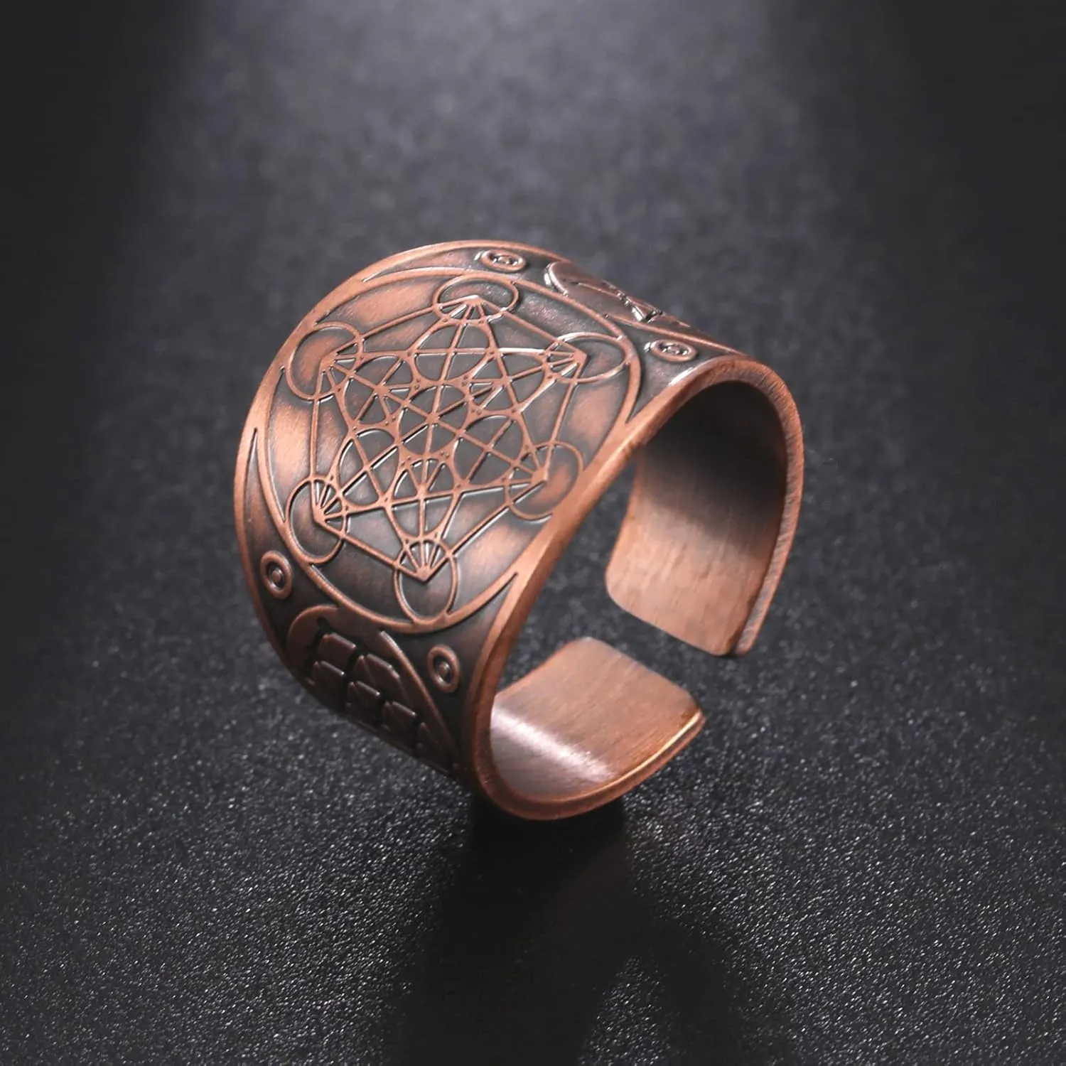 Amaxer Metatrons Cube Ring for Men Stainless Steel Vintage Sacred Geometry Spiritual Protection Amulet Ring Statement Band for Men Women
