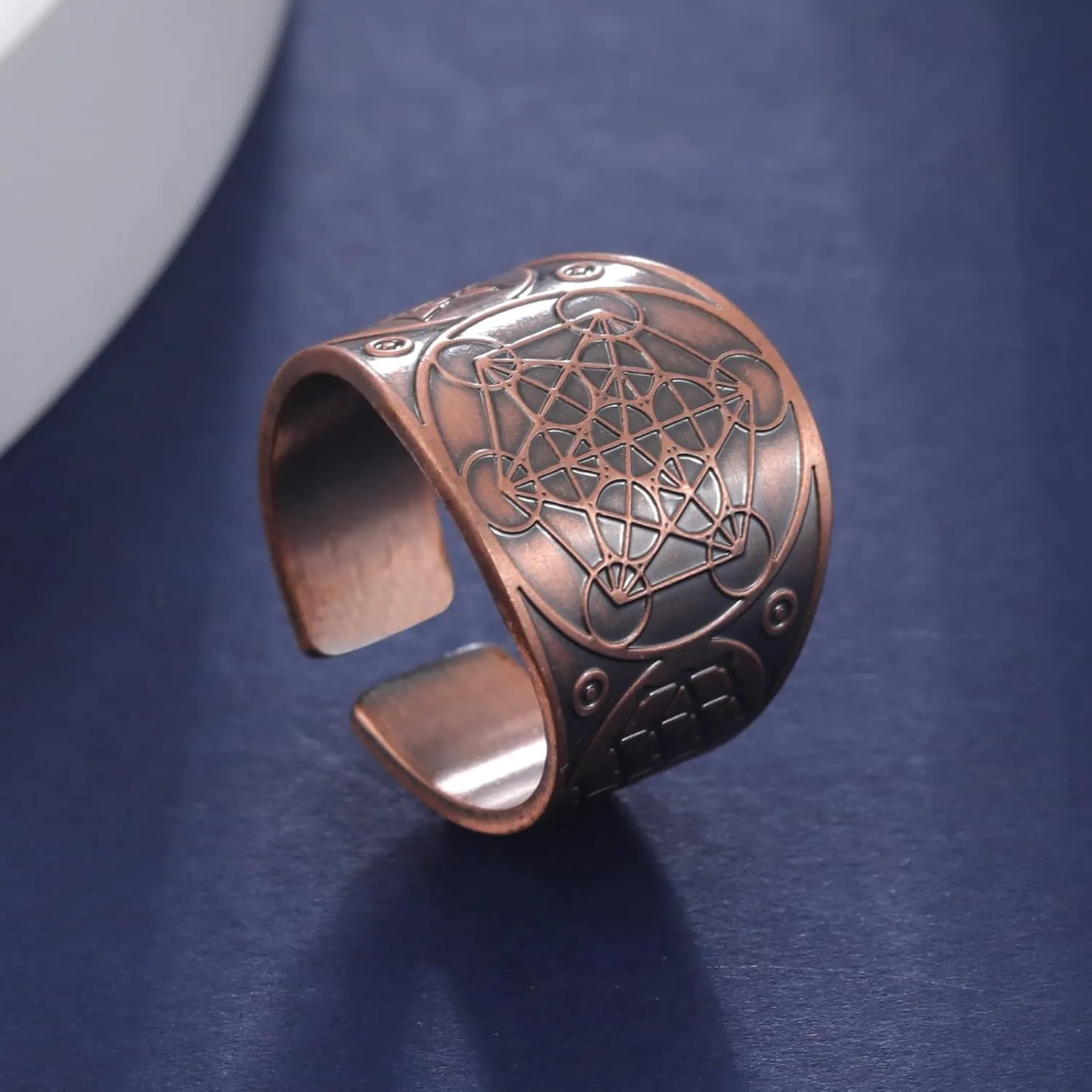Amaxer Metatrons Cube Ring for Men Stainless Steel Vintage Sacred Geometry Spiritual Protection Amulet Ring Statement Band for Men Women